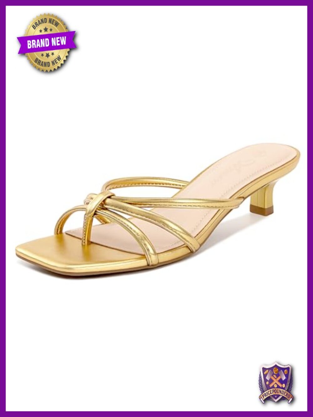 Square Toe Strappy Kitten Heel Sandals Slip On Comfort